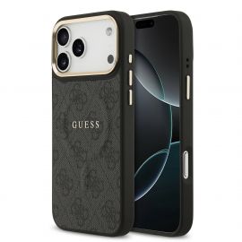 Juodas dėklas telefonui Apple iPhone 17 Pro Max "Guess PU Leather 4G Gold Frame MagSafe"
