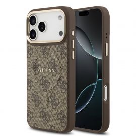 Rudas dėklas telefonui Apple iPhone 17 Pro Max "Guess PU Leather 4G Gold Frame MagSafe"