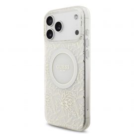 Baltas dėklas telefonui Apple iPhone 17 Pro Max "Guess IML Flowers Allover Strap MagSafe"