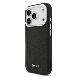 Juodas dėklas Apple Iphone 17 Pro "DKNY PU Leather Metal Logo Wrist Chain MagSafe"