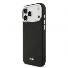 Juodas dėklas Apple Iphone 17 Pro Max "DKNY PU Leather Metal Logo Wrist Chain MagSafe"
