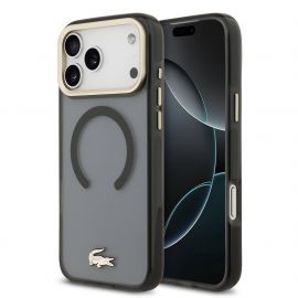 Juodas dėklas Apple Iphone 17 Pro Max "Lacoste PC/TPU Frosted Finish Gold Logo MagSafe"