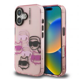Rausvas dėklas telefonui Apple iPhone 16 "Karl Lagerfeld IML Multi K&CH Heads"