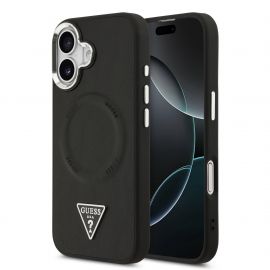 Juodas dėklas telefonui Apple iPhone 17 "Guess PU Leather Triangle Logo MagSafe"