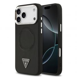 Juodas dėklas telefonui Apple iPhone 17 Pro "Guess PU Leather Triangle Logo MagSafe"
