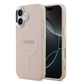 Rausvas originalus dėklas Guess PU Saffiano MagSafe telefonui Apple Iphone 17