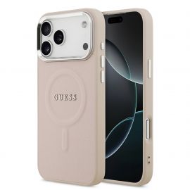 Rausvas originalus dėklas Guess PU Saffiano MagSafe telefonui Apple Iphone 17 Pro