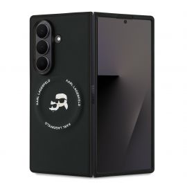 Juodas originalus dėklasKarl Lagerfeld PU Karl and Choupette Heads Magnetic telefonui Samsung Galaxy Z Fold 7
