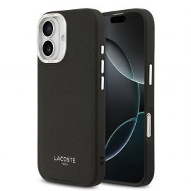 Juodas originalus dėklas Lacoste PU Leather Champs Elysees MagSafe telefonui Apple iPhone 17