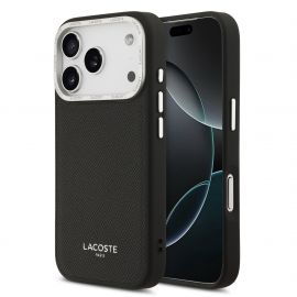 Juodas originalus dėklas Lacoste PU Leather Champs Elysees MagSafe telefonui Apple iPhone 17 Pro
