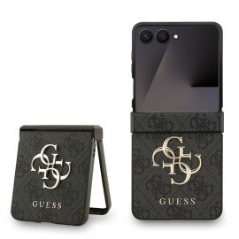 Pilkas originalus dėklas Guess PU 4G Metal Logo telefonui Samsung Galaxy Z Flip 7