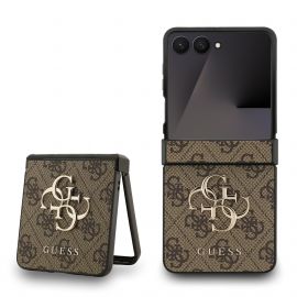 Rudas originalus dėklas Guess PU 4G Metal Logo telefonui Samsung Galaxy Z Flip 7