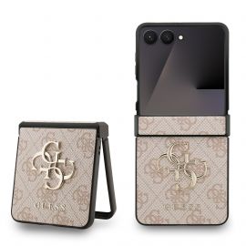 Rausvas originalus dėklas Guess PU 4G Metal Logo telefonui Samsung Galaxy Z Flip 7
