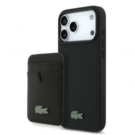 Juodas dėklas Lacoste Iconic Petit Pique MagSafe + piniginė telefonui Apple iPhone 17 Pro Max