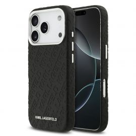 Juodas originalus dėklas Karl Lagerfeld Grained PU Repeated Logo MagSafe telefonui Apple Iphone 17 Pro
