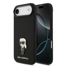 Juodas dėklas Karl Lagerfeld Liquid Silicone Metal Ikonik telefonui Apple Iphone Air