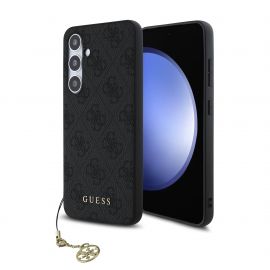 Pilkas originalus dėklas Guess 4G Charms telefonui Samsung Galaxy S24 FE