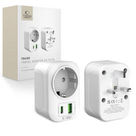 Baltas kelioninis adapteris "TECH-PROTECT TA100 TRAVEL ADAPTER UK TO EU"