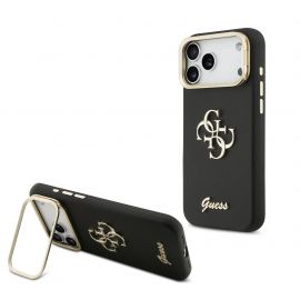 Juodas dėklas telefonui Apple iPhone 17 Pro Max "Guess PU Grained 4G Logo Stand Camera Frame"