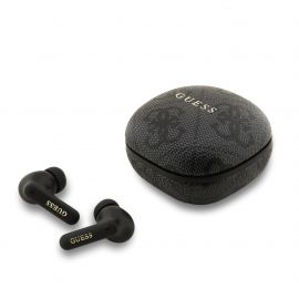Juodos belaidės ausinės "Guess PU 4G Script Logo ENC TWS Wireless Earphones"