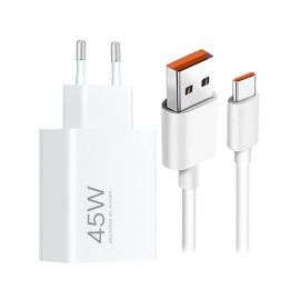 Baltas buitinis pakrovėjas Xiaomi MDY-17-EF USB-A 45W ir laidas USB-C 6A