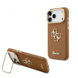 Rudas dėklas telefonui Apple iPhone 17 Pro Max "Guess PU Grained 4G Logo Stand Camera Frame"