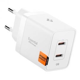 Baltas buitinis pakrovėjas "SPIGEN ESSENTIAL EE472EU 2-PORT NETWORK CHARGER 47W"
