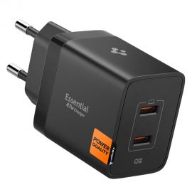 Juodas buitinis pakrovėjas "SPIGEN ESSENTIAL EE472EU 2-PORT NETWORK CHARGER 47W"