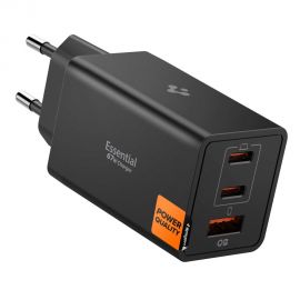 Juodas buitinis pakrovėjas "SPIGEN ESSENTIAL EE673EU 3-PORT NETWORK CHARGER 67W"
