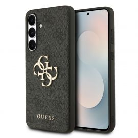 Pilkas originalus dėklas Guess PU 4G Metal Logo telefonui Samsung Galaxy S25 FE