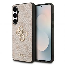 Rausvas originalus dėklas Guess PU 4G Metal Logo telefonui Samsung Galaxy S25 FE