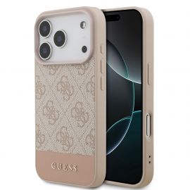 Rausvas originalus dėklas Guess PU 4G Stripe telefonui Apple Iphone 17 Pro