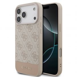Rausvas originalus dėklas Guess PU 4G Stripe telefonui Apple Iphone 17 Pro Max