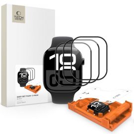 Juodas apsauginis stiklas Apple iPhone Watch 4 / 5 / 6 / SE 1 / 2 / 3 (44MM) "TECH-PROTECT EASY SET FLEX+ 3-PACK"
