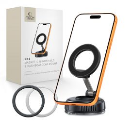 Juodas telefono laikiklis "TECH-PROTECT N61 MAGNETIC MAGSAFE WINDSHIELD & DASHBOARD CAR MOUNT"