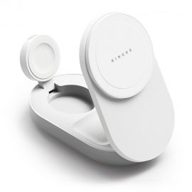 Baltas belaidis pakrovėjas RINGKE QI2.2 25W 3IN1 MAGNETIC MAGSAFE WIRELESS FOLDING CHARGER