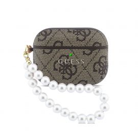 Rudas dėklas Apple Airpods Pro 3 "Guess PU 4G Classic Logo Pearl Strap"