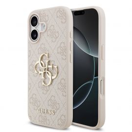 Rausvas originalus dėklas Guess PU 4G Metal Logo telefonui Apple iPhone 17