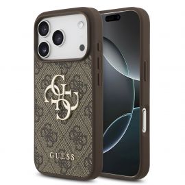 Rudas originalus dėklas Guess PU 4G Metal Logo telefonui Apple iPhone 17 Pro