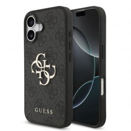Pilkas originalus dėklas Guess PU 4G Metal Logo telefonui Apple iPhone 17