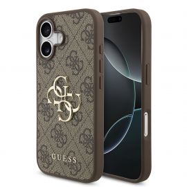 Rudas originalus dėklas Guess PU 4G Metal Logo telefonui Apple iPhone 17