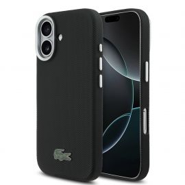 Juodas dėklas Lacoste PVC Iconic Petit Pique Metal Logo MagSafe telefonui Apple iPhone 17