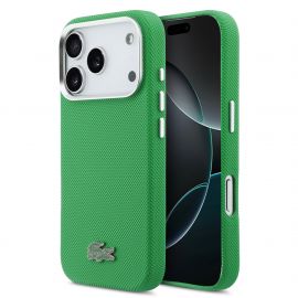 Žalias dėklas Lacoste PVC Iconic Petit Pique Metal Logo MagSafe telefonui Apple iPhone 17 Pro