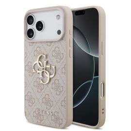 Rausvas originalus dėklas Guess PU 4G Metal Logo telefonui Apple Iphone 17 Pro Max