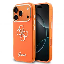 Oranžinis originalus dėklas Guess IML 4G Script Metal Logo telefonui Apple Iphone 17 Pro Max