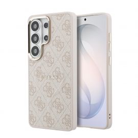 Rausvas dėklas telefonui Samsung Galaxy S26 Ultra "Guess PU Leather 4G Gold Frame Magnetic"