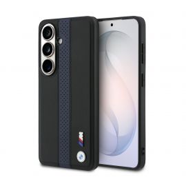 Mėlynas dėklas BMW M PU Leather Perforated Stripes and Metal Logo Magnetic telefonui Samsung Galaxy S26