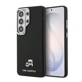 Juodas originalus dėklas Karl Lagerfeld Grained PU Leather K&CH Heads Magnetic telefonui Samsung Galaxy S26 Ultra