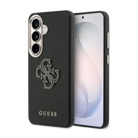 Juodas originalus dėklas Guess PU 4G Resin Metal Logo telefonui Samsung Galaxy S26 Plus