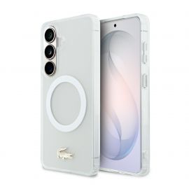 Baltas dėklas Samsung Galaxy S26 "Lacoste PC/TPU Frosted Finish Gold Logo MagSafe"